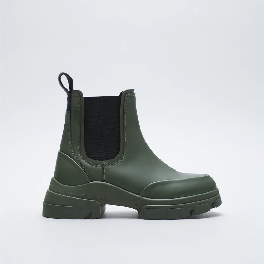 Womens Low Heel Rubberized Ankle Boots Khaki Green